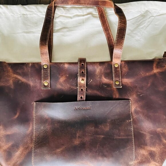 Artizanni Genuine Leather Women's Vintage Tote Bag Classic Bag Designer - Picture 13 of 14